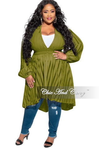 Final Sale Plus Size Sheer Button High-Low Duster in Olive
