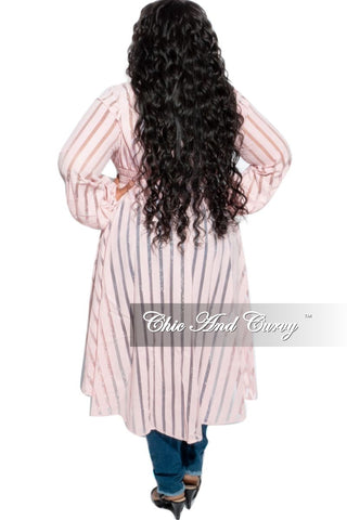 Final Sale Plus Size Sheer Button High-Low Duster in Pastel Pink