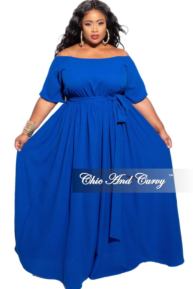 Final Sale Plus Size Off The Shoulder Dress in Royal Blue – Chic And Curvy