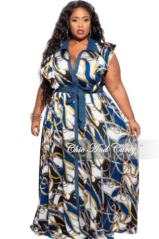 Final Sale Plus Size Tie Maxi Dress in Blue Rope Print/Denim – Chic And ...