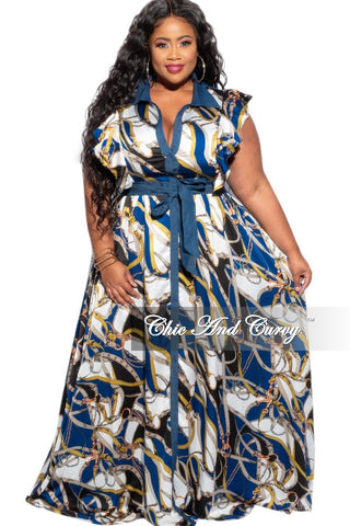 Final Sale Plus Size Tie Maxi Dress in Blue Rope Print/Denim