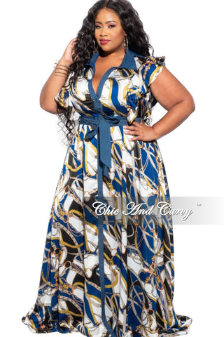 Final Sale Plus Size Tie Maxi Dress in Blue Rope Print/Denim