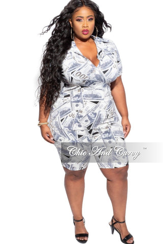 Final Sale Plus Size 2-Piece (T-Shirt & Bermuda Short) Set in Money Print