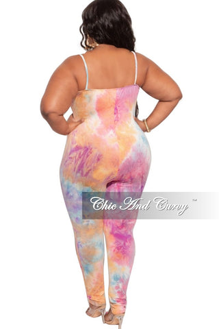 Final Sale Plus Size 2-Piece Duster & Spaghetti Strap Jumpsuit Set in Rainbow Sherbet Print