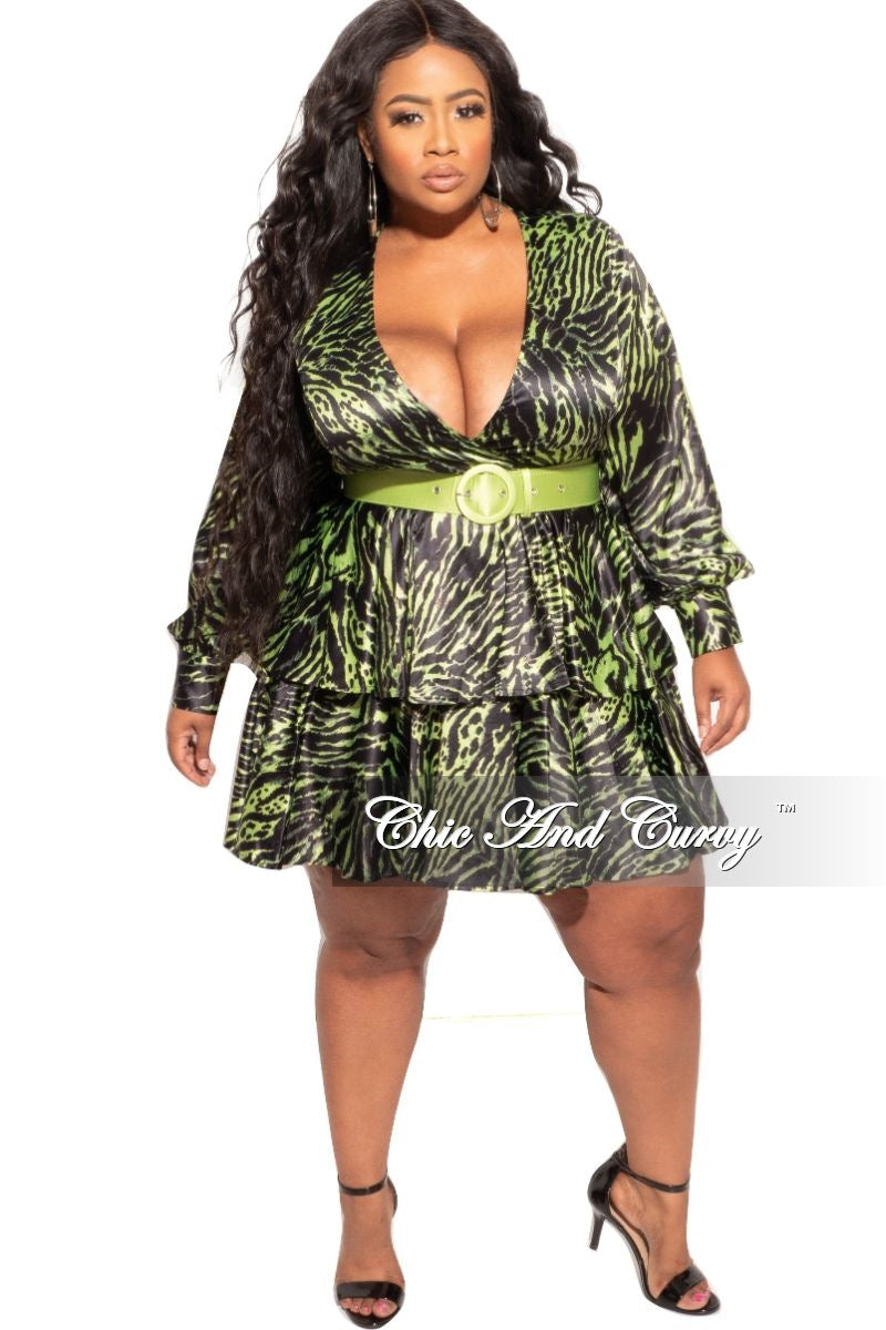 Final Sale Plus Size Babydoll Dress in Lime Green and Black Tiger Stripes