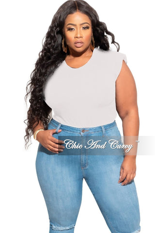 Final Sale Plus Size Sleeveless Top with Shoulder Pads in Off White