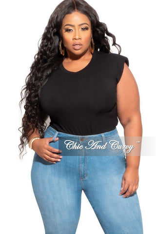 Final Sale Plus Size Sleeveless Top with Shoulder Pads in Black