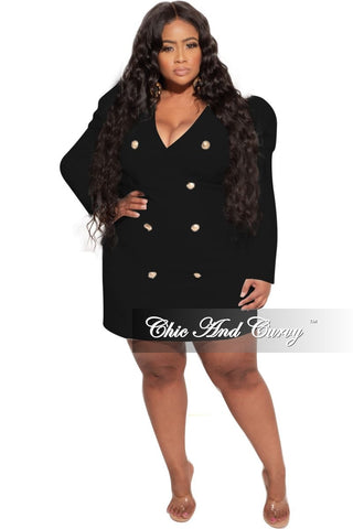 Final Sale Plus Size Coat Dress with Gold Buttons in Black