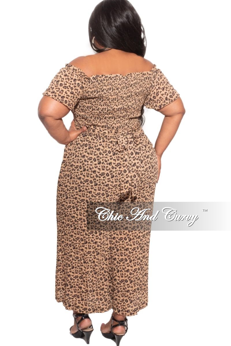 Final Sale Plus Size Off the Shoulder Cropped Jumpsuit in Animal Print Chiffon Summer