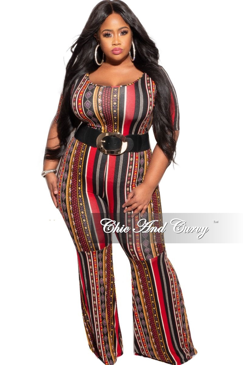 Final Sale Plus Size Bell Bottom Jumpsuit in Multicolor Stripe