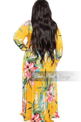 Final Sale Plus Size Faux Wrap Dress in Mustard Floral Print