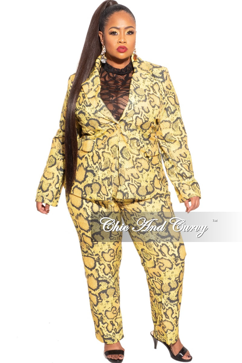 Final Plus Size Pants Suit in Yellow and Black Snake Skin
