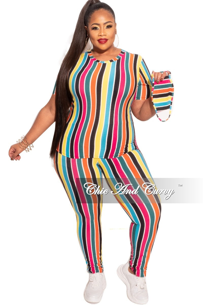 Final Sale Plus Size 2-Piece Top and Pants Set in Multicolor Stripe Print