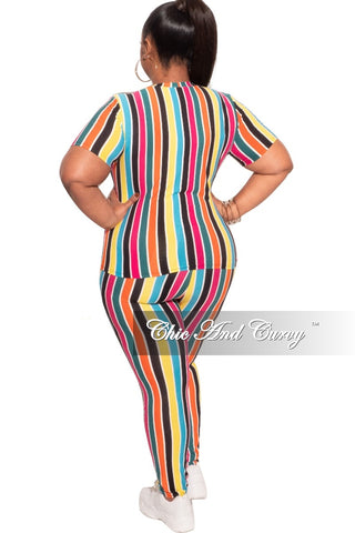 Final Sale Plus Size 2-Piece Top and Pants Set in Multicolor Stripe Print