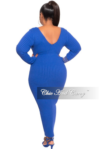 Final Sale Plus Size BodyCon Ribbed Knit Dress in Royal Blue