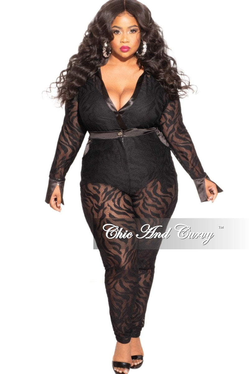 Final Sale Plus Size 2-Piece Sheer Mesh Pant Set in Black Tiger Print