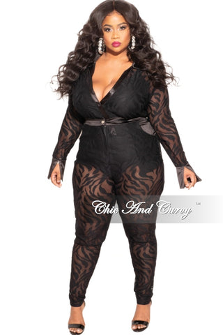 Final Sale Plus Size 2-Piece Sheer Mesh Pant Set in Black Tiger Print
