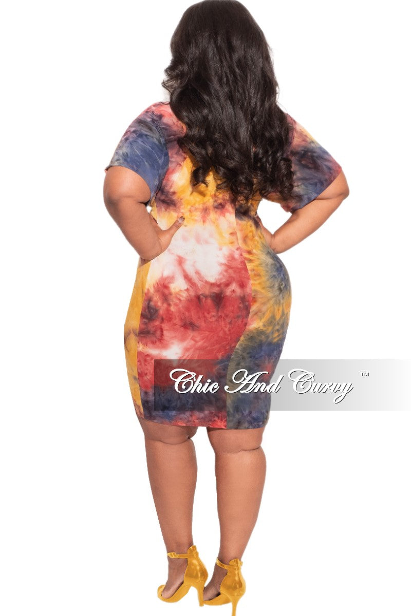 Final Sale Plus Size BodyCon Dress with Twisted Waistline in Fall Multi-Color Tie Dye