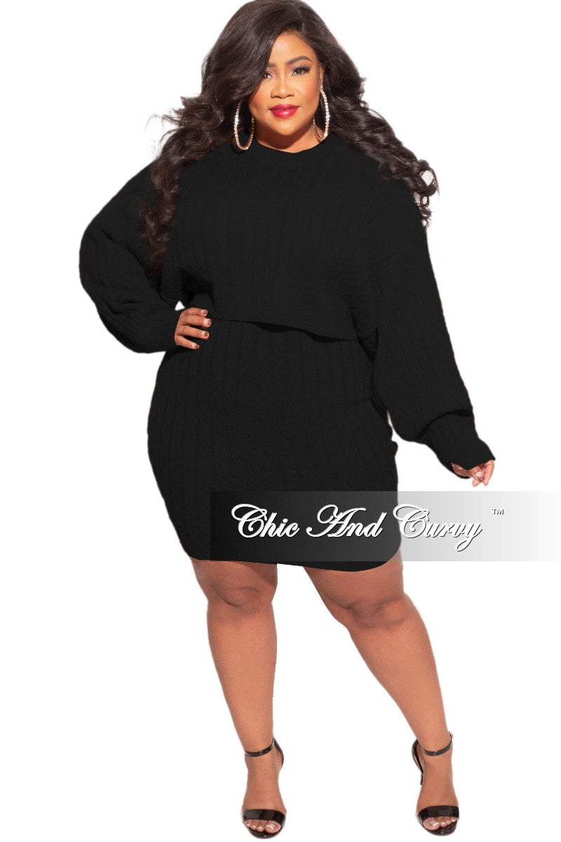 Final Sale Plus Size 2-Piece Ribbed Top and Skirt Set in Black