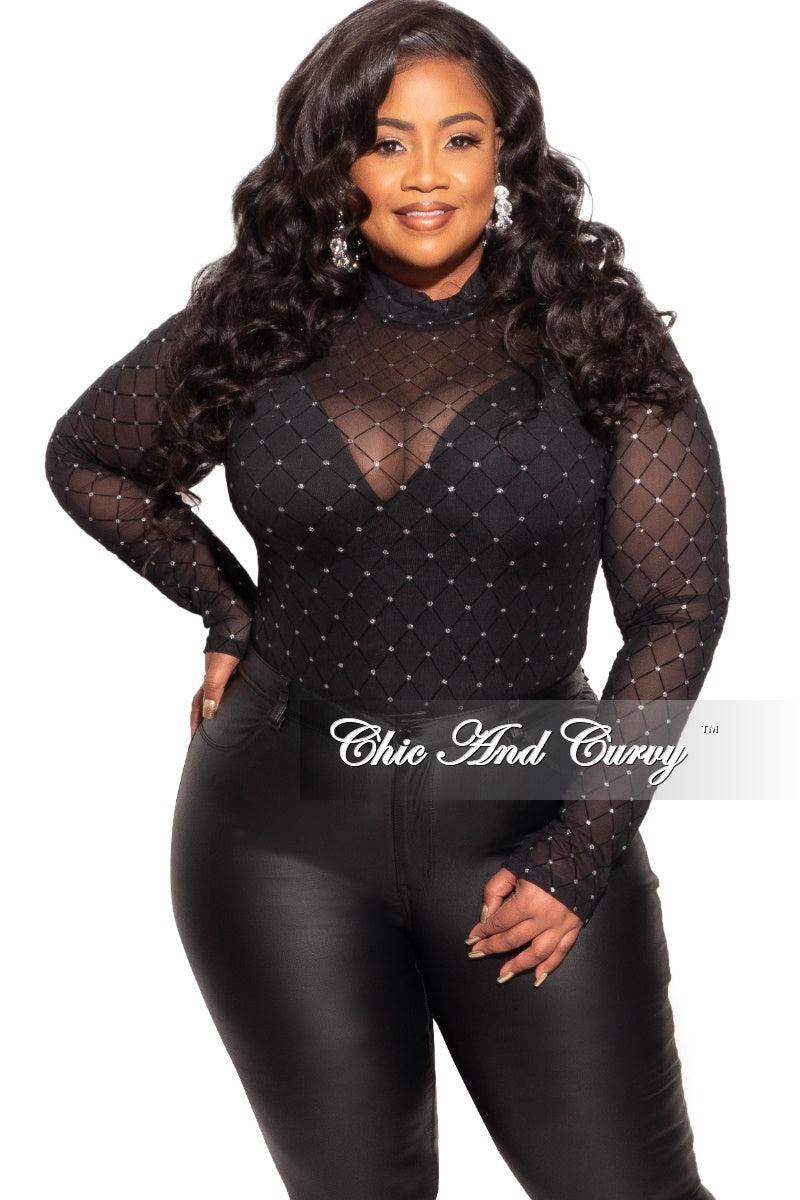 Final Sale Plus Size Bodysuit in Black with Diamond Pattern with
