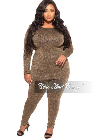 Final Sale Plus Size 2-Piece Shimmer Top and Leggings in Gold
