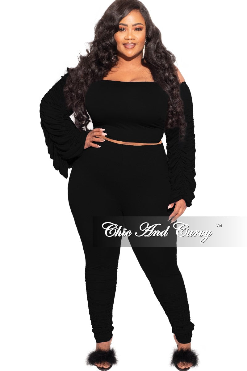 Final Sale Plus Size 2-Piece Set Ruched Top and Pants Set in Black
