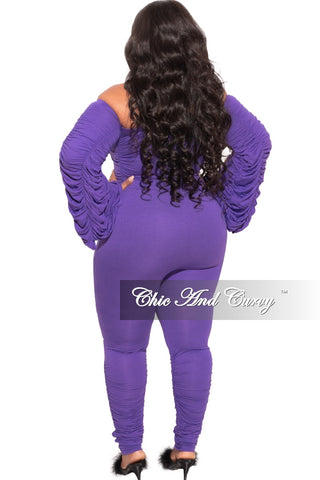 Final Sale Plus Size 2-Piece Set Ruched Top and Pants Set in Purple