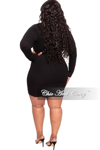 Final Sale Plus Size Long Sleeve Ribbed Knitted Mini Dress/Tunic in Black