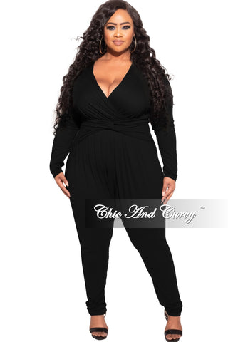 Final Sale Plus Size Harem Twist Front Jumpsuit in Black