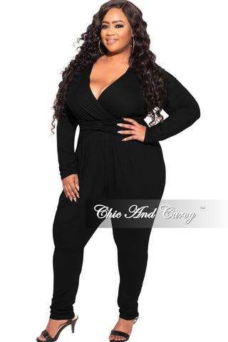 Final Sale Plus Size Harem Twist Front Jumpsuit in Black