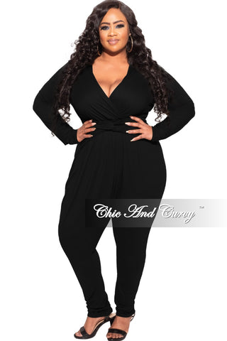 Final Sale Plus Size Harem Twist Front Jumpsuit in Black