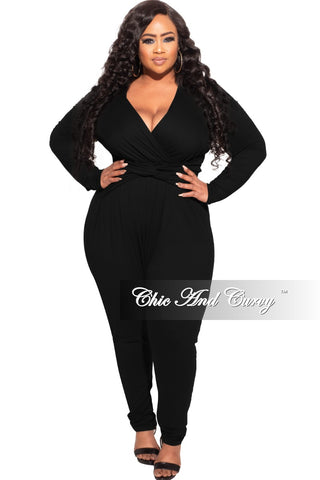 Final Sale Plus Size Harem Twist Front Jumpsuit in Black