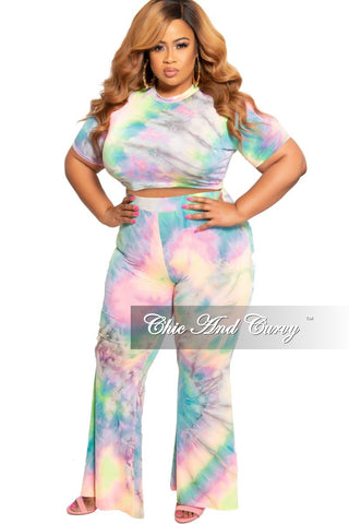 Final Plus Size 2-Piece Crop Top and Pants Set in Multi Color Tie Dye Print