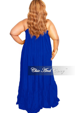 Final Sale Plus Size Spaghetti Strap Peasant Maxi Dress in Royal Blue