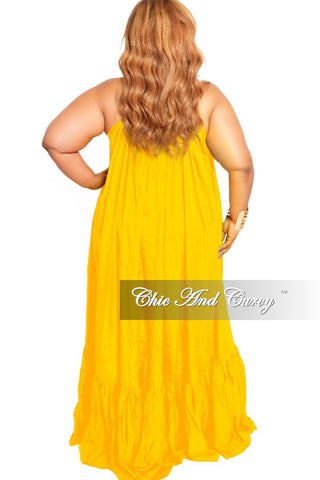 Final Sale Plus Size Spaghetti Strap Peasant Maxi Dress in Yellow Mustard