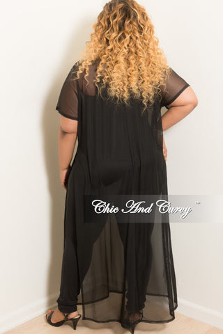 Final Sale Plus Size Short Sleeve Lace Up Mesh Cover-Up in Black