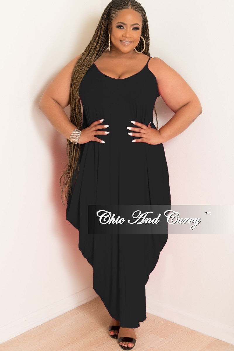 Final Sale Plus Size Spaghetti Strap Harem Dress in Black - 1x 10/12 Final Sale Plus Size Spaghetti Strap Harem Dress in Black - 1x 10/12