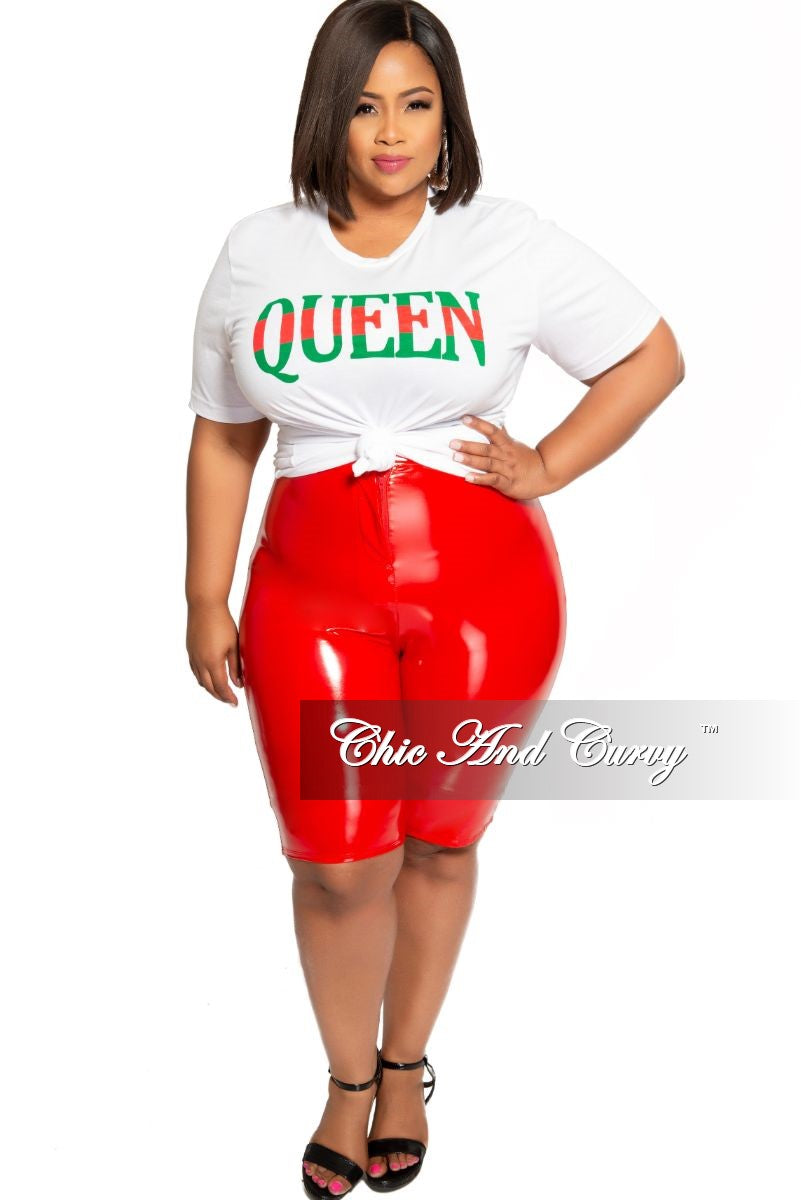 Final Sale Size Plus Patent-Leather Bermuda Shorts in Red