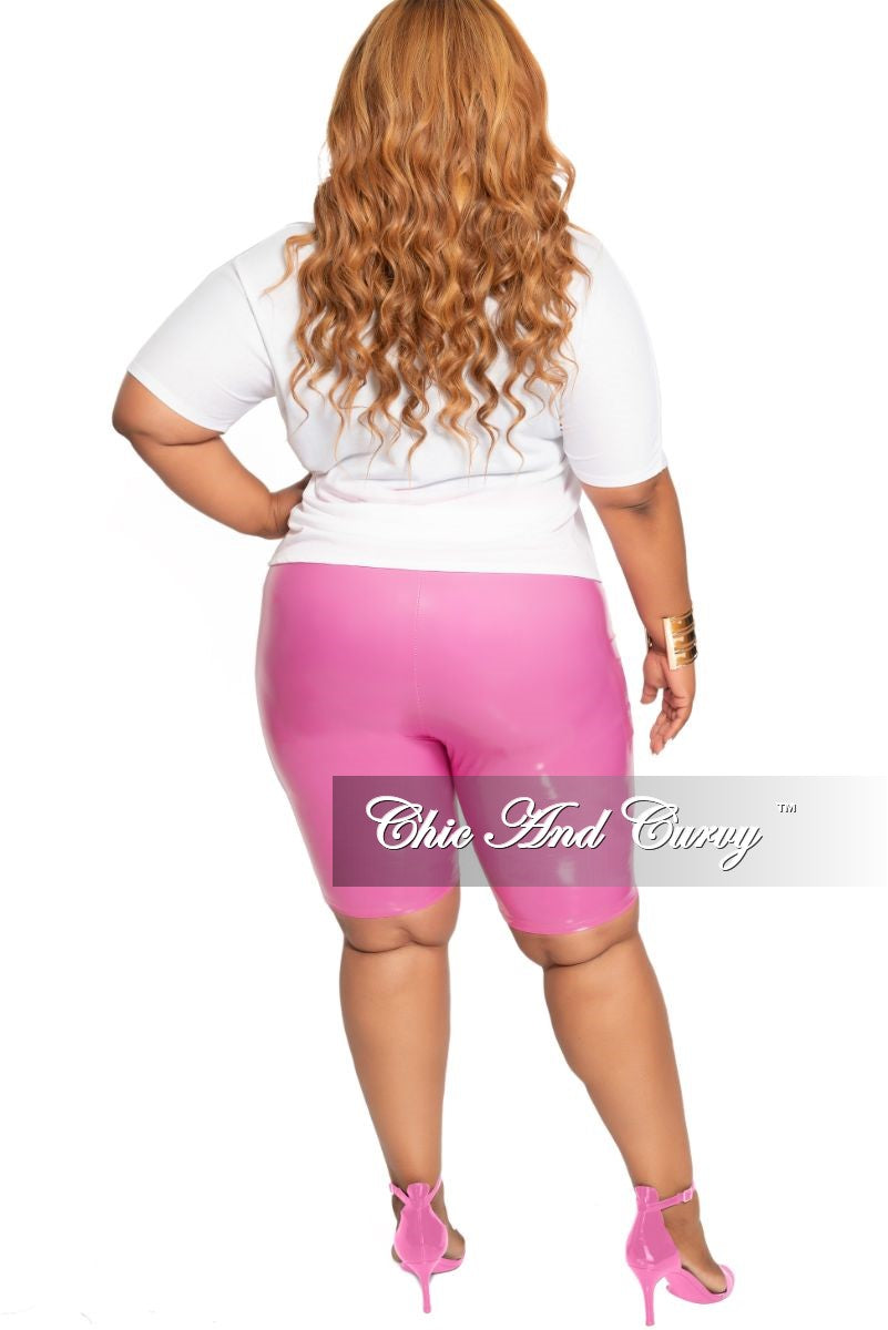 Final Sale Size Plus Patent-Leather Bermuda Shorts in Pink