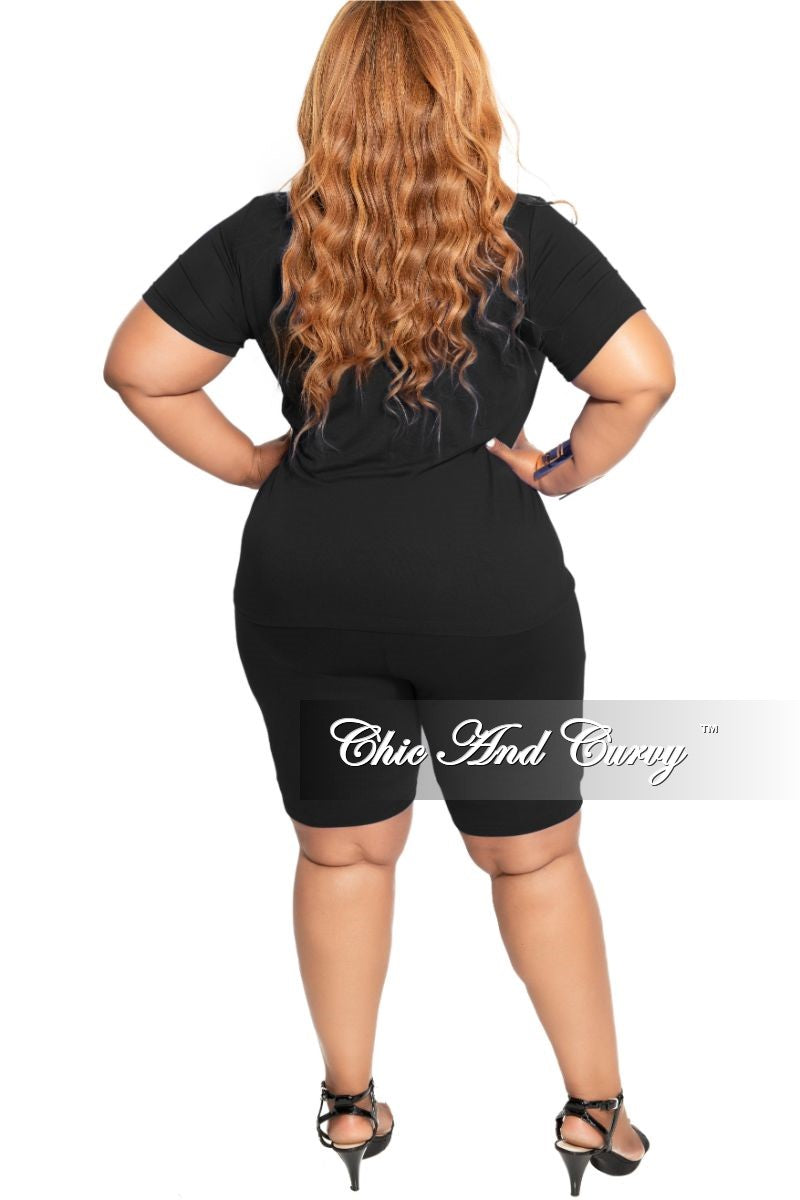 Final Sale Plus Size 2-Piece Round Neck T-Shirt and Bermuda Short Set in Black