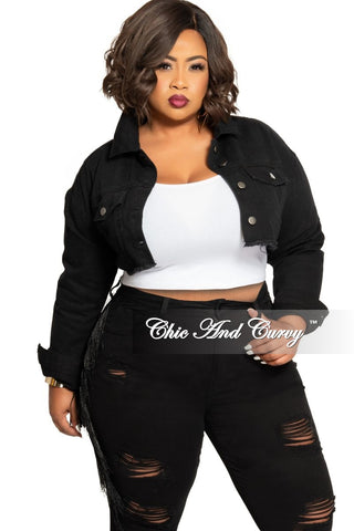 *Final Sale Plus Size Crop Jacket with Distressed Back in Black