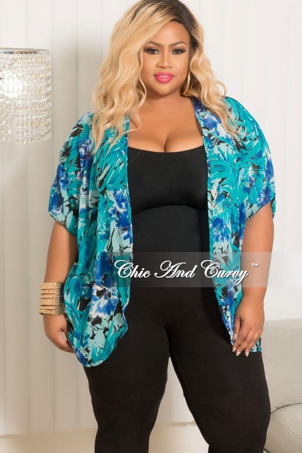 Final Sale Plus Size Chiffon Cardigan in Royal Blue,Teal and Black