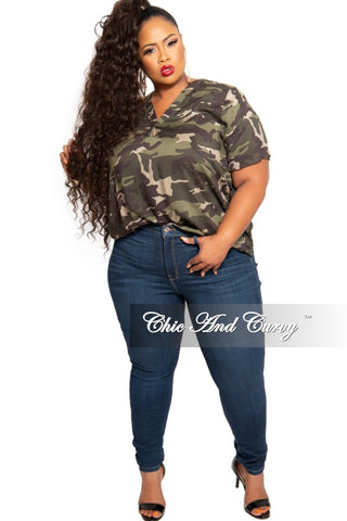Final Sale Plus Size V-Neck Top in Camouflage Print