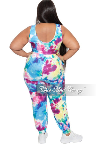 Final Sale Plus Size 2 pc Set Tank Bodysuit & Jogger Pants in Multi-Colors