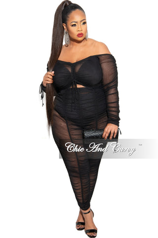 Final Sale Plus Size Mesh Set with Ruching Details