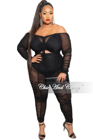 Final Sale Plus Size Mesh Set with Ruching Details