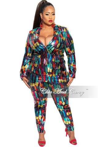Final Sale Plus Size 2-Piece Pants Suit in Multi-Color Metallic Fabric