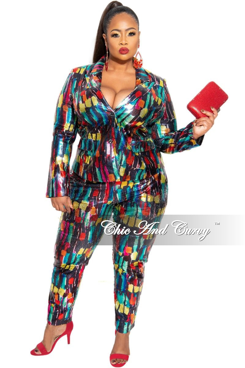 Final Sale Plus Size 2-Piece Pants Suit in Multi-Color Metallic Fabric Final Sale Plus Size 2-Piece Pants Suit in Multi-Color Metallic Fabric