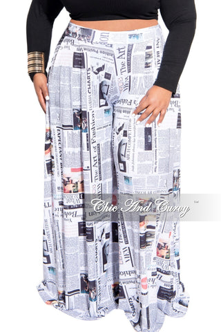 Final Sale Plus Size Palazzo Pants in News Print Colorful