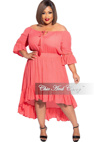 Final Sale Plus Size Off the Shoulder High Low Dress in Coral
